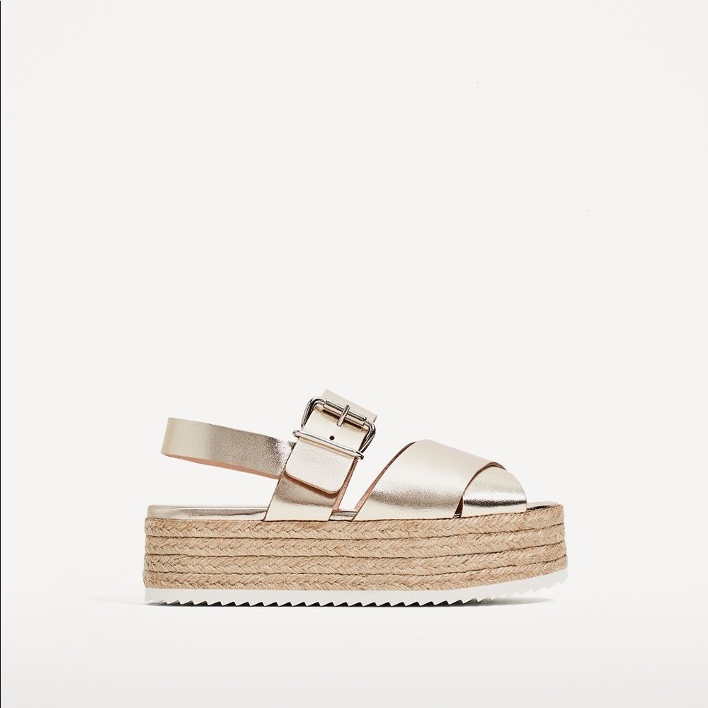 Zara Leather Wedges with Jute Platform